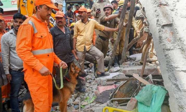 A worker died after a building collapsed in Trinagar, Delhi