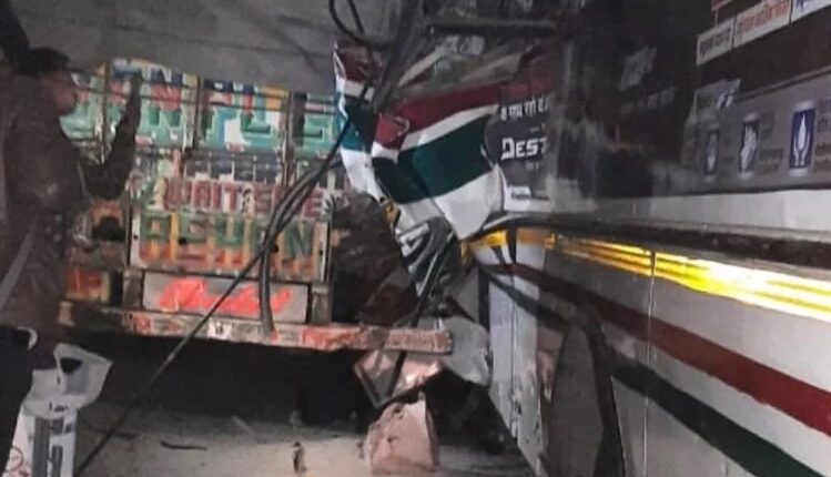 High speed roadways bus collided with a truck parked on the highway, 2 killed and 10 injured
