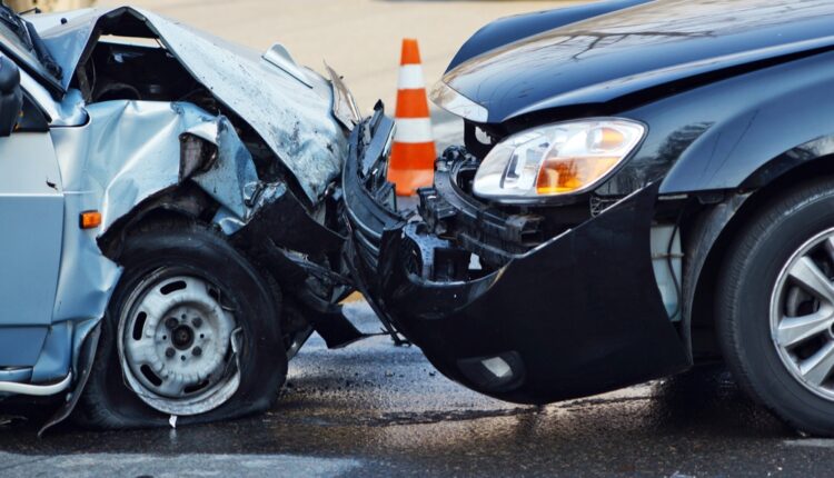 A terrible collision between two cars when the balance of the car driver deteriorates