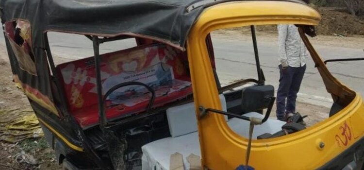 Tempo overturned by car collision, eight injured