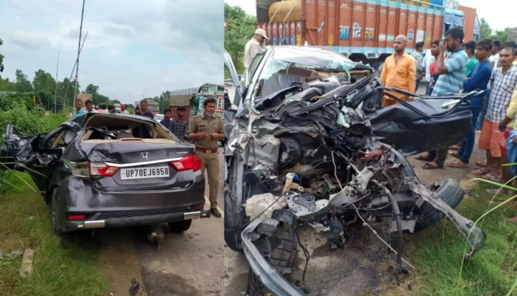 Pratapgarh: Major road accident, heavy collision between container and car, 2 killed