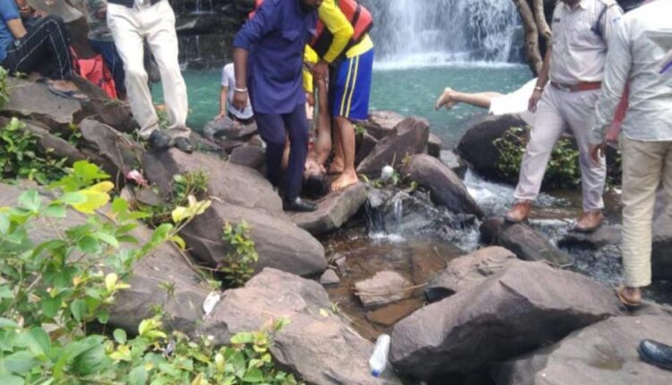 Foot slipped in 100 feet high waterfall, death due to drowning