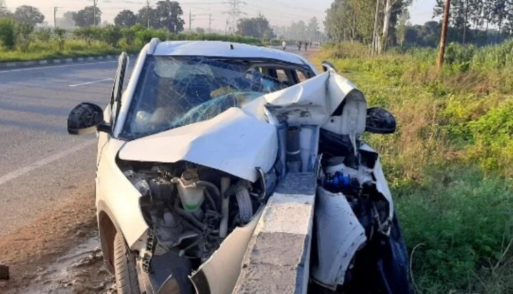 Fierce road accident, uncontrolled car collided with roadside culvert