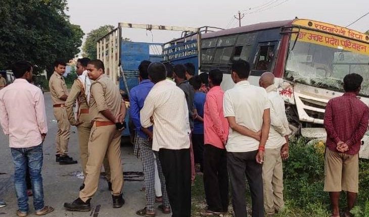 Traumatic road accident, high speed roadways bus hit two bike riders, both died