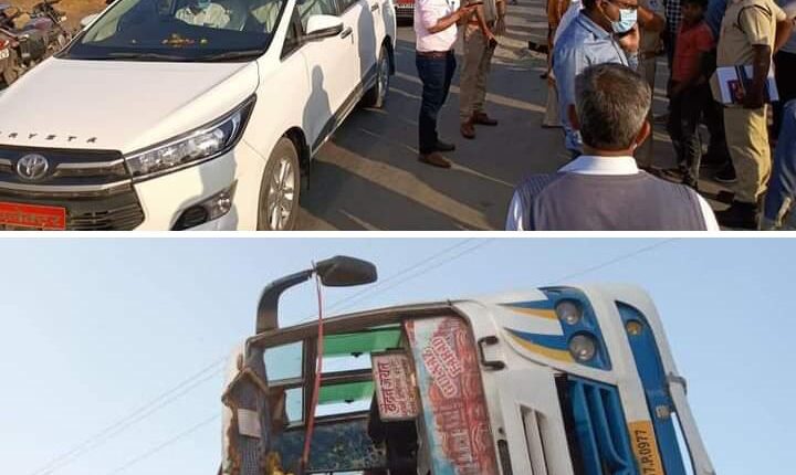 A bus packed with passengers overturned once again on the crumbling nh4 road, many passengers injured