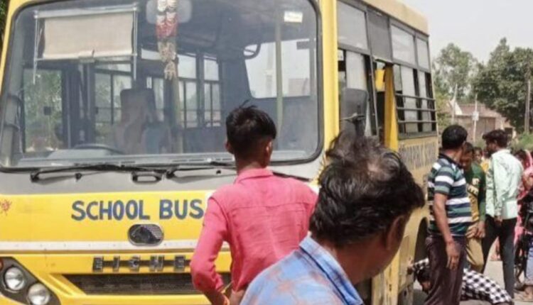 The school bus hit the bike rider, the bike rider died a painful death