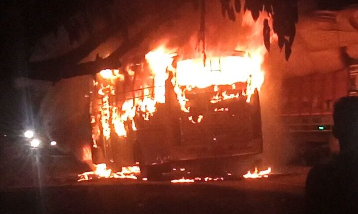 Bus caught fire in collision between bus and bike, 1 killed