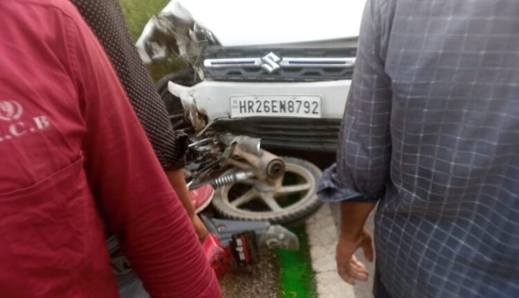 Traumatic road accident: High speed car trampled the bike rider