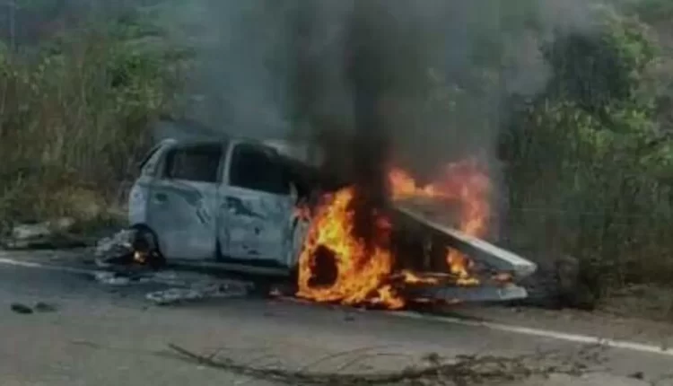 Three people burnt alive after the vehicle caught fire after colliding with the electric pole