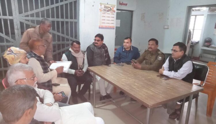 Peace committee meeting being held in Shivhar police station regarding Saraswati Puja