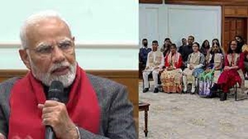 PM Modi meets and discusses with National Child Award winners at his residence in Delhi