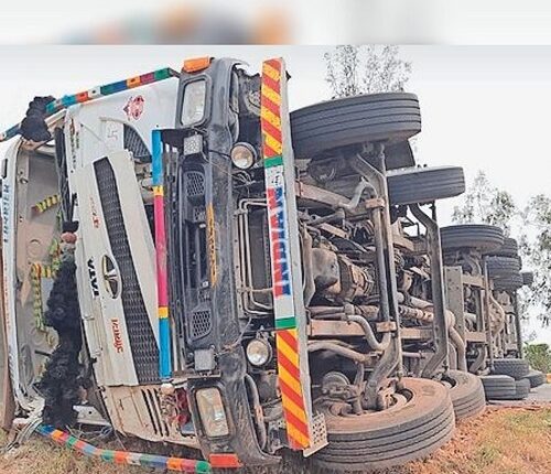 Truck overturned due to brake failure, driver's condition critical