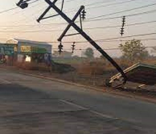 Electric pole broken due to uncontrollable truck collision electricity was lost for hours