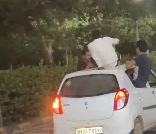 Video of drinking and stunting while sitting on the roof of a road car goes viral