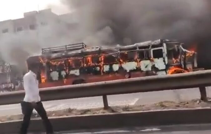 State transport bus burnt to ashes in Nashik